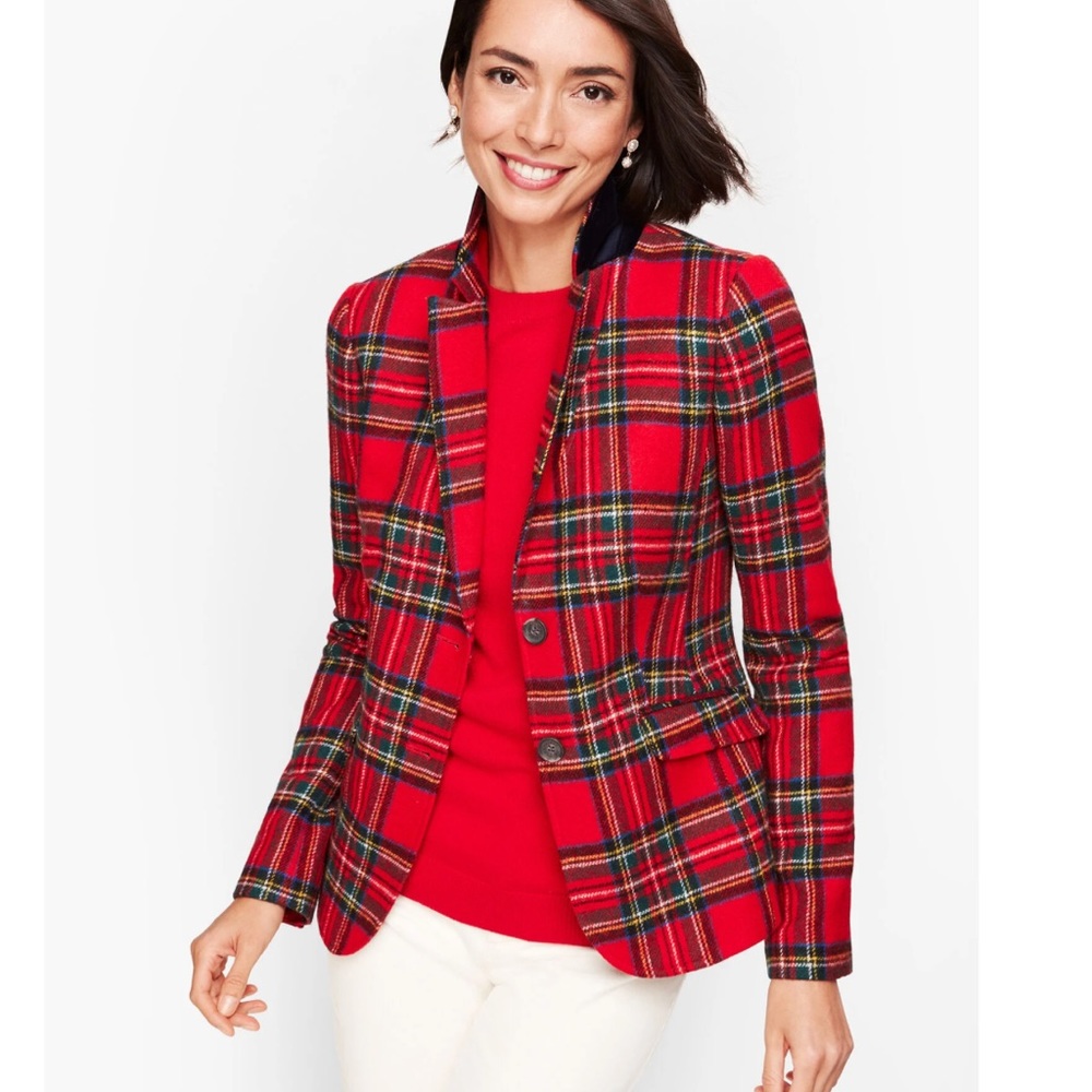 TALBOTS Shetland Wool Blazer Plaid NEW Size 24W Holiday Preppy Classic Coastal